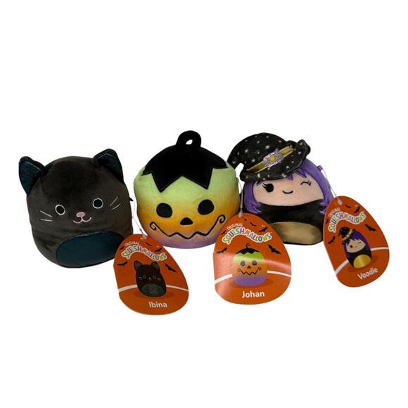 Squishmallow Halloween 4" Mini 2024 Ibina Cat , Johan Pumpkin , Voodie Witch - Picture 1 of 11